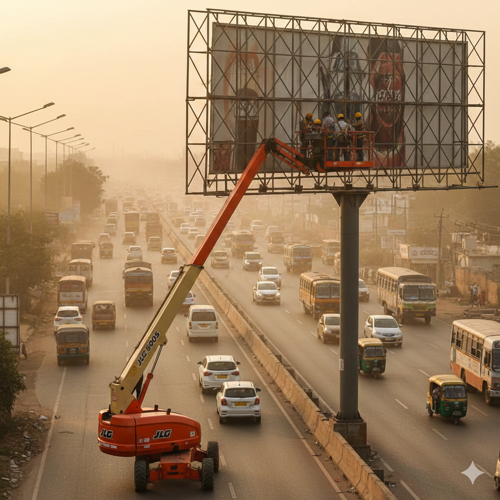 Boom lift at construction site