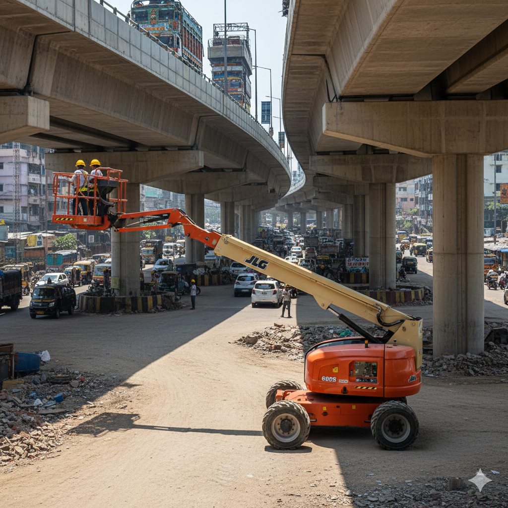 Boom lift at construction site