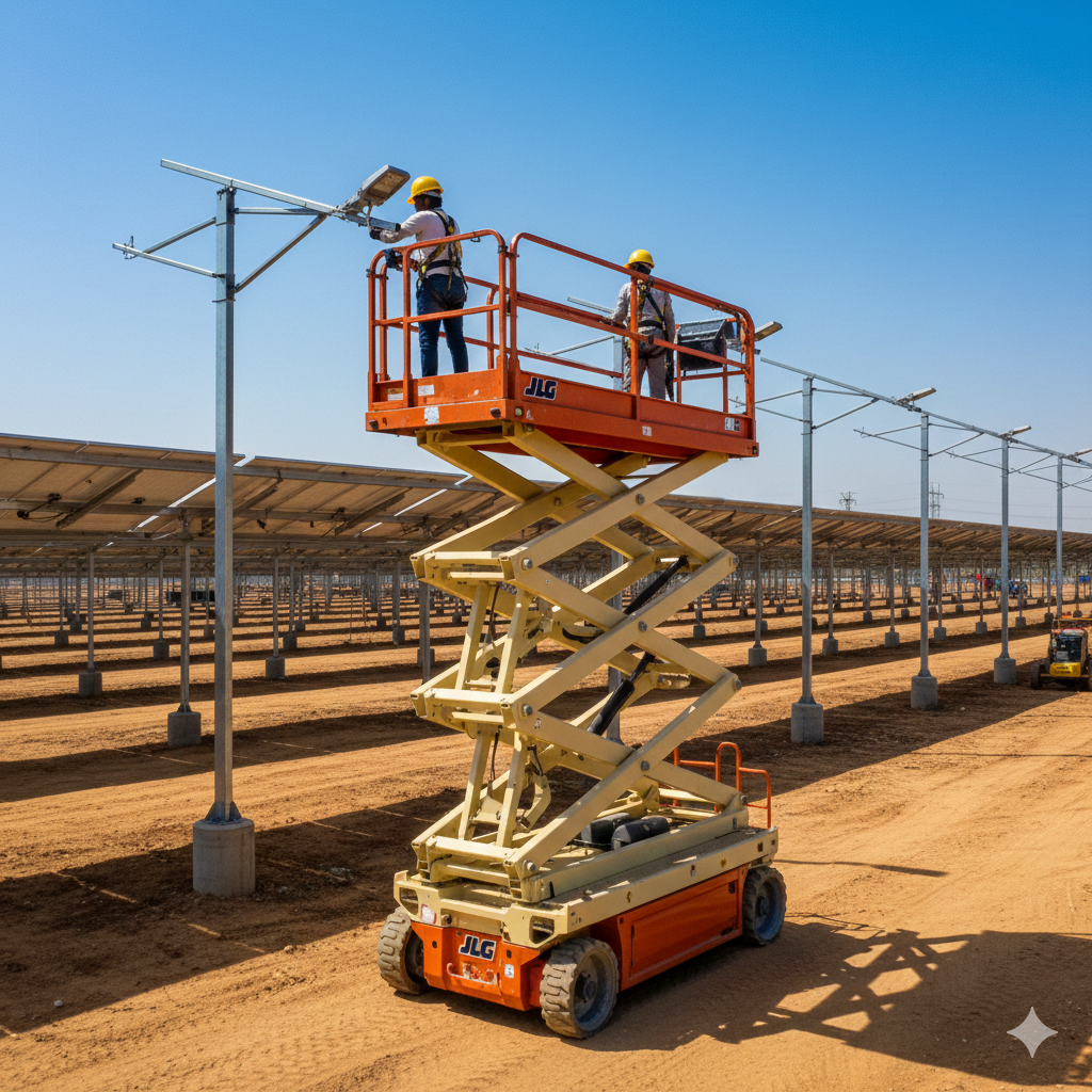 Scissor lift inside warehouse